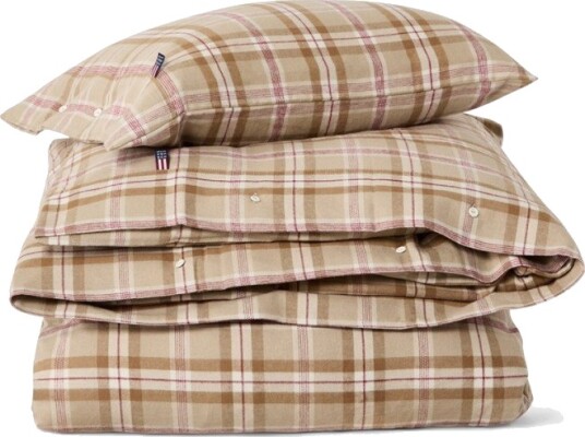 LEXINGTON Rutete sengesett i flanell – Fudge/Beige/Fig 200x220cm