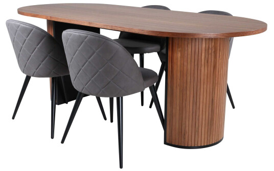 Venture Design Bianca & Velvet spisegruppe Grå/natur 4 stoler & bord 200 x 90 cm