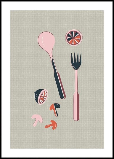 Mid Century Kitchen Cutlery Rust Poster Plakat / 40x50cm