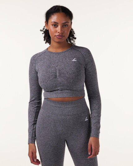 LEVITY Device Seamless Ruch Crop LS Dk Grey Marl - M LEVITY Device Seamless Ruch Crop LS Dk Grey Marl - M