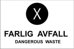 KILDESORTERING " FARLIG AVFALL" ENG TEKST 30X20 1MM PVC
