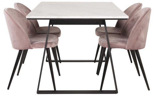 Venture Design Estelle & Velvet spisegruppe Hvit/svart 4 st stoler & bord 140 x 90 cm