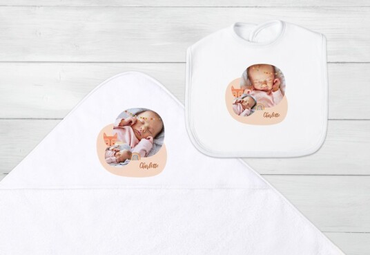 Smartphoto Personlig Babysett Håndkle med hette & Smekke