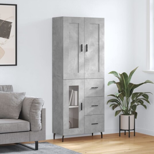 vidaXL Highboard betong grå 69,5x34x180 cm konstruert tre 8720845493790