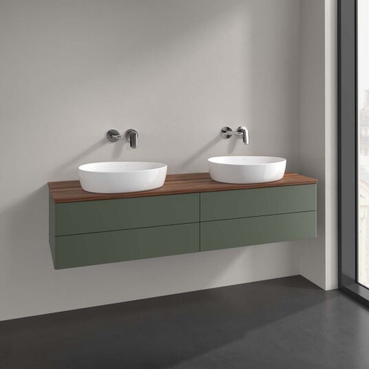 Villeroy & Boch Antao Servantskap med 4 skuffer 160x50x36 cm m/lys Grønn Matt/Valnøtt