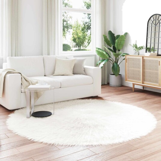 Faux Skinnmatte Tafalla Hvit Ø 200 cm Polyester