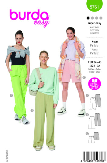Burda 5761 - Joggebukse & Shorts EUR: 34-48 US: 8-22 Burda 5761 - Joggebukse & Shorts EUR: 34-48 US: 8-22