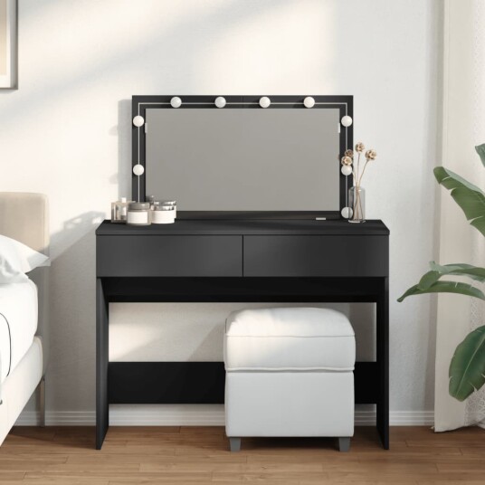 Sminkebord med LED svart 100x40x120 cm