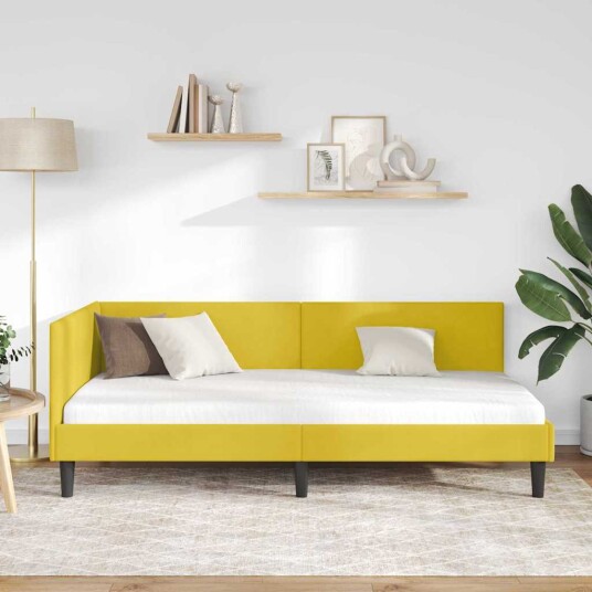 Hjørnesengramme Annet Gul 90 x 200 cm Fløyel og konstruert tre Hjørnesengramme Annet Gul 90 x 200 cm Fløyel og konstruert tre