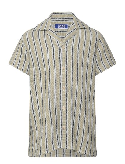 Jack & Jones Jjecoba Stripe Resort Shirt Ss Sn Jnr   Beige   140