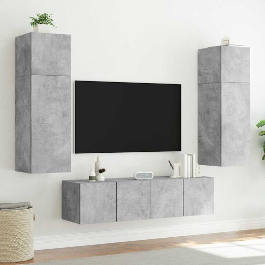 vidaXL Vegghengte TV-benker med LED-lys 2 stk betonggrå 60x35x41 cm 8721012258938 vidaXL Vegghengte TV-benker med LED-lys 2 stk betonggrå 60x35x41 cm 8721012258938