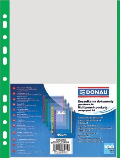 Donau Dokumentholder A4 Krystall Klar Med Grønn Kant 40Mic. 100 Stk. 1774100Pl 06