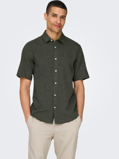 Only & Sons Caiden Short Sleeve Solid Linen Shirt Grønn XL