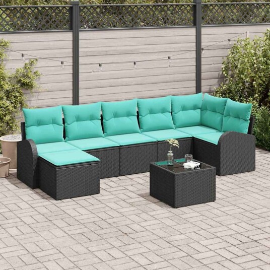 vidaXL Sofa sett 8 stk. Svart og turkis polyrotting