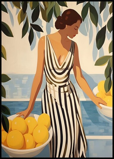 Lemon Lady Striped Dress Coastal Glamour Plakat Plakat / 40x50cm