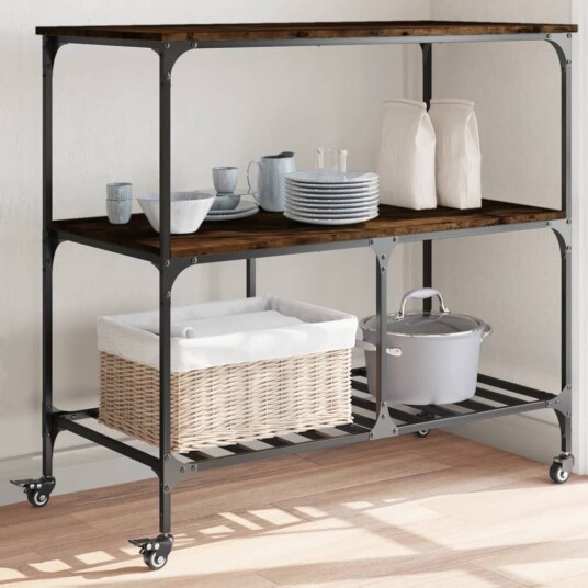 Kjøkkentralle røkt eik 100x50x95 cm konstruert tre 842308 Kjøkkentralle røkt eik 100x50x95 cm konstruert tre 842308