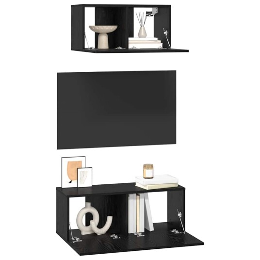 TV benksett 2 pcs Svart eik 80 x 30 x 30 cm Konstruert tre TV benksett 2 pcs Svart eik 80 x 30 x 30 cm Konstruert tre