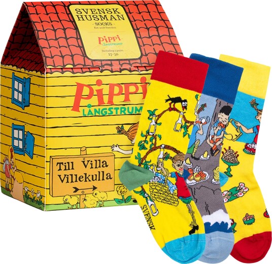 Svensk Husman Pippi Langstrømpe Villa Villekulla Sokker til Barn Gaveeske 35-38 6003135-38