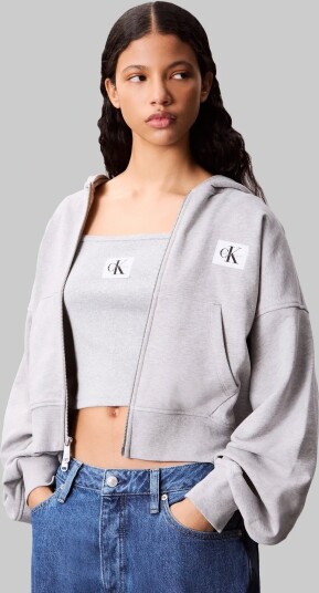 Calvin Klein Jeans French Terry Woven Label Fz Hood Grey XXS