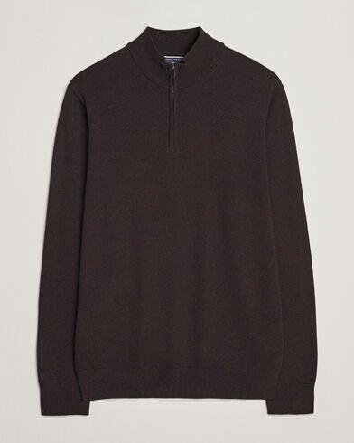 Charles Tyrwhitt Pure Merino Zip Neck Jumper Chocolate Brown
