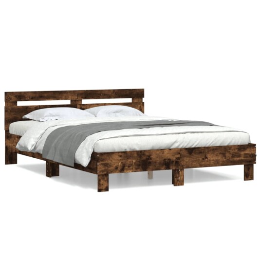 vidaXL Sengeramme med hodegavl røkt eik 140x200 cm konstruert tre 8721012246416