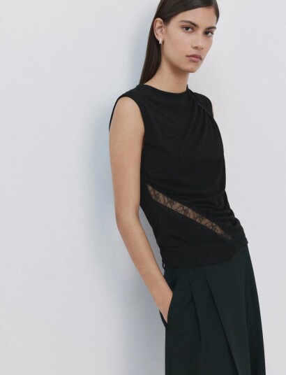 Mango Ruched Fitted Top   Black   XL
