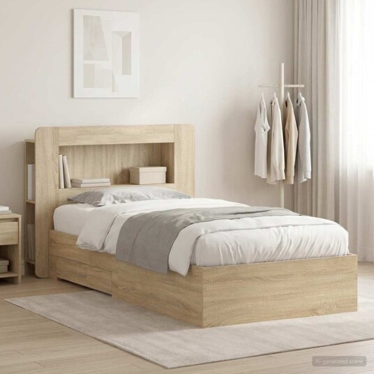 Sengeramme med oppbevaring Sonoma eik 90 x 190 cm