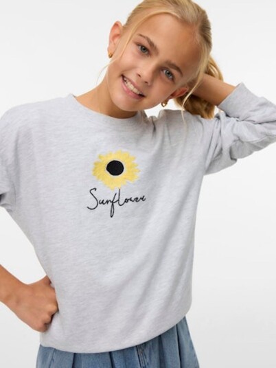 Vero Moda Girl Ulla Trina kort sweatshirt ekstra lys grå melert (122/128)