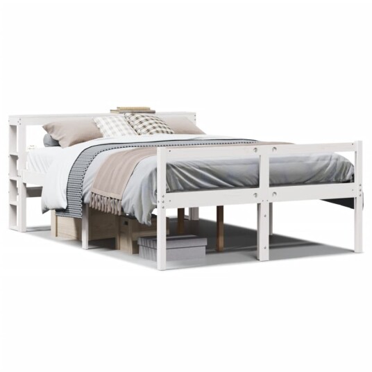  Seniorseng med hodegavl hvit 150x200 cm heltre furu 3305868