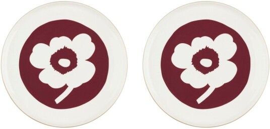 Marimekko Oiva Unikko tallerken Ø25 cm 2 pack White darl cherry brown
