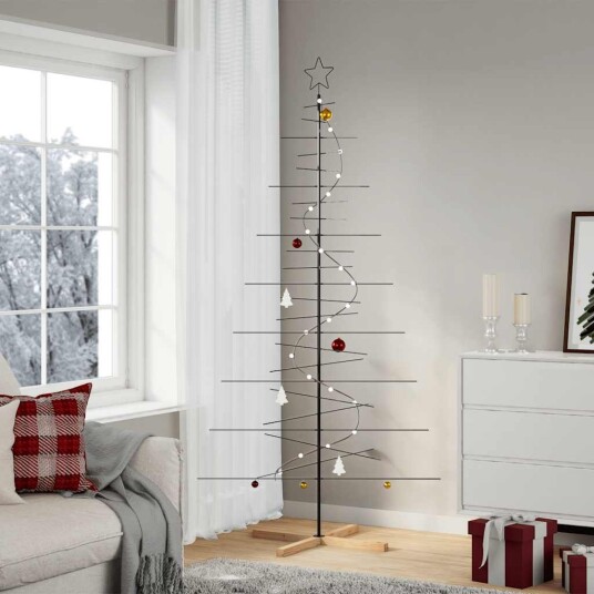  Juletre til dekorasjon med trebunn metall svart 210 cm