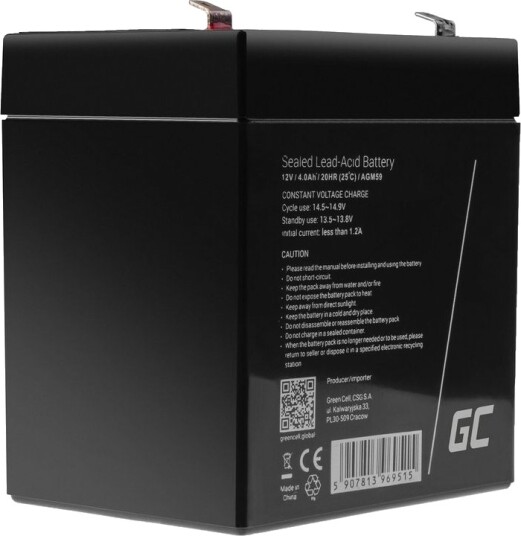 Green Cell VRLA 12V 4Ah vedlikeholdsfritt batteri for båter og mer