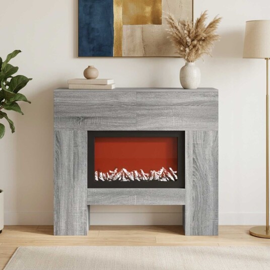 vidaXL Elektrisk peis Grå Sonoma 100 x 24,5 x 90 cm Konstruert tre