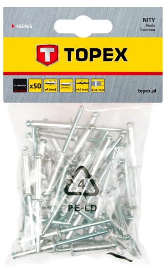 POPNAGLE 4,0x18mm 50pk ALUMINIUM BLINDNAGLE TOPEX POPNAGLE 4,0x18mm 50pk ALUMINIUM BLINDNAGLE TOPEX