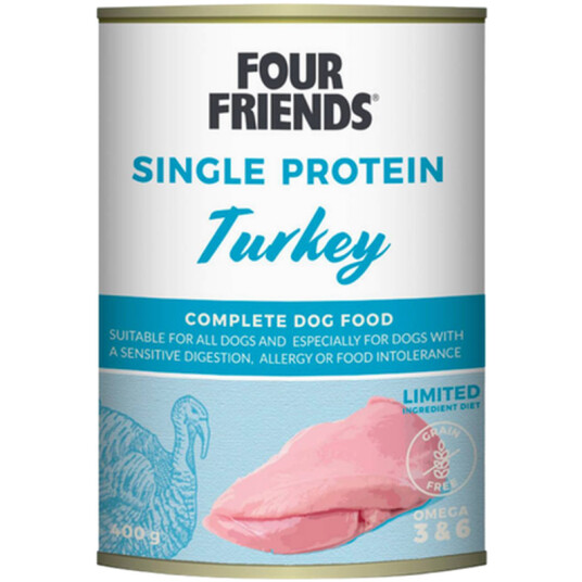 FourFriends Hunde Våtfôr Single Protein Kalkun 400 g x 12