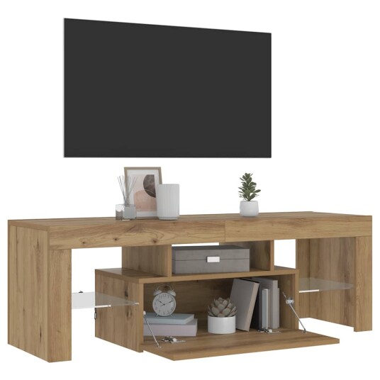 TV benk med LED lys artisan eik 120x36,5x40 cm konstruert tre
