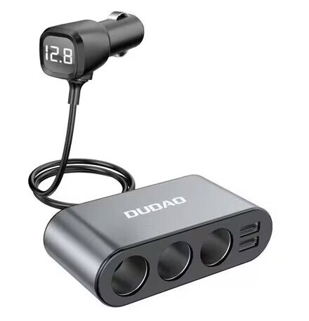 Dudao 3-i-1 Billader med 2x USB Svart - Sigarettuttak Splitter