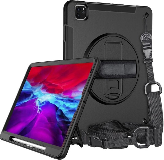 EIDERWOOD iPad Air 13"  2024  / Pro 12.9"  2022 / 2021 / 2020 / 2018  Håndverksdeksel med Skulderreim - Svart