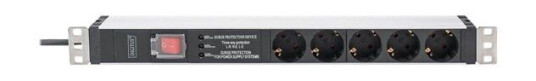 Digitus Strømfordeler 1U med 4 AC-utganger og Bryter, Aluminium, 2m Kabel