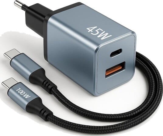 Hurtiglader for Samsung 45W PD med USB-C-kabel Hvit