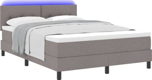 Box Spring Seng med Madrass & LED Taupe 140x190 cm Stoff