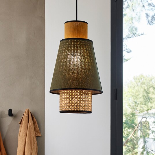 Pendellampe MARKET SET Singapour S dimmbar Grønn Stue Stoff / Tekstil Design 49.5 Grønn