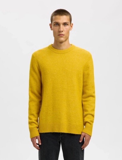 Selected Slmrai Ls Knit Crew Neck Noos Yellow M