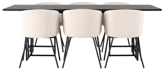 Venture Design Ystad & Berit spisegruppe Beige/svart 6 stoler & bord 220 x 100 cm