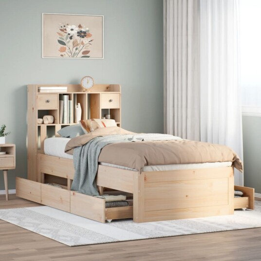Seng med bokhylle uten madrass 75x190 cm heltre furu 8721158384232 Seng med bokhylle uten madrass 75x190 cm heltre furu 8721158384232