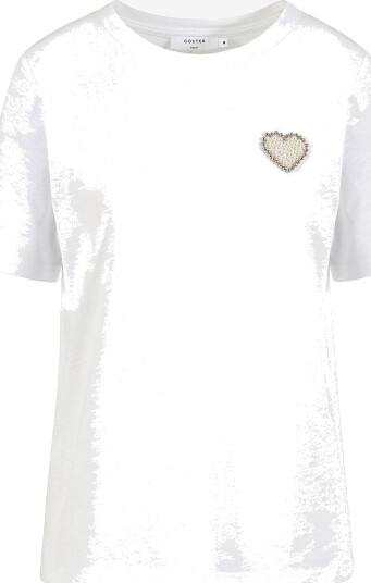 Coster Copenhagen T skjorte T shirt with beaded heart patch Mid sleeve Hvit