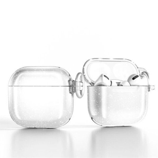 Glitrende beskyttelsesetui for AirPods 4 med metallklips   Klar
