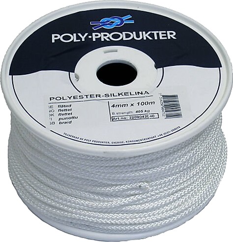 Poly produkter flettet polyesterline hvit 4.00mmx100 m Poly produkter flettet polyesterline hvit 4.00mmx100 m