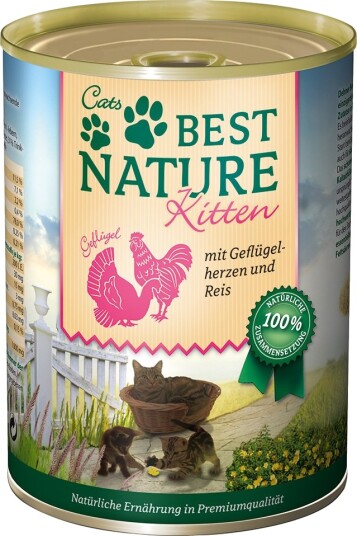 Best Nature Våtfôr Kitten Fjærkrehjerter & Ris 12 X 400 G