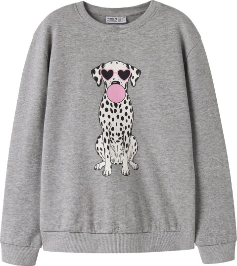 Name It Collegegenser NkfVasacha Grey Melange/Bubble Dog Name It 11 12 år (146 152) Collegegenser Grå Hvit Rosa Svart